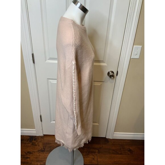 Gentle Herd Light Blush Pink Cashmere Sweater Dress Fringe Trim, Size L - Picture 2 of 5